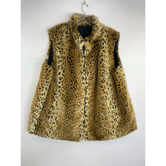 CATO Woman Faux Fur Full Zip Vest Leopard Animal Print Women's Size 26/28W - Picture 1 of 15